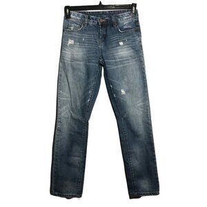 BlankNYC Women Jeans Straight Size 24 Blue Distress Fade Rip Torn Hole Stretchy